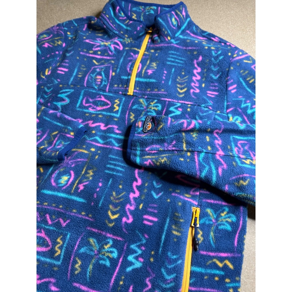 Chubbies Womens Retro Neon Geometric Fleece Quarter Zip Pullover Blue Medium